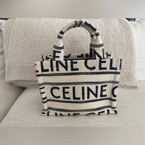 Celine Black and White Small Tote with Textured Design - Picture 3 of 13